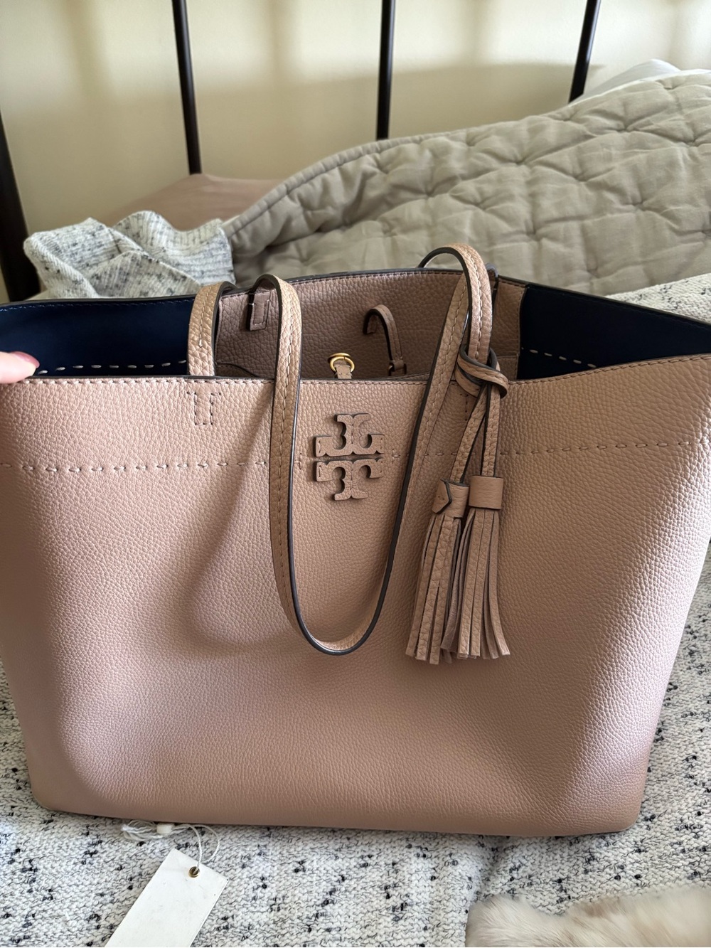 Tory Burch Pebbled Leather Tote in Taupe